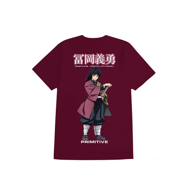 Primitive x Demon Slayer come together to bring you the Giyu Tomioka t-shirt in a burgundy colorway, showing off the brand name center chest in a contrasting white. 