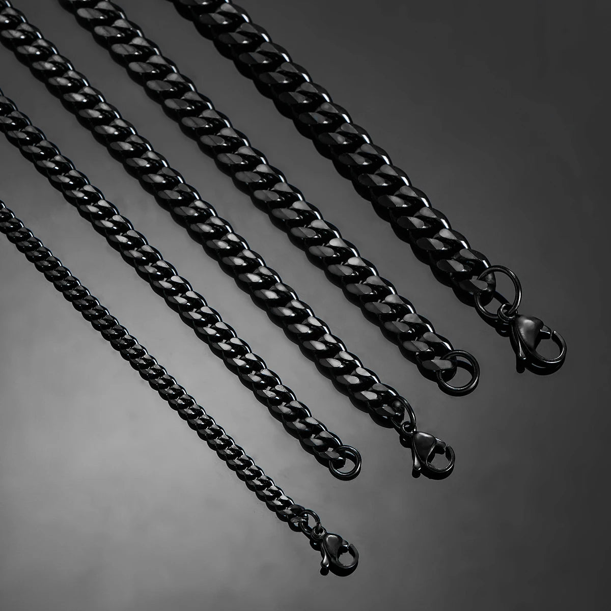 Black Color Stainless Steel Cuban Link Chains for Men